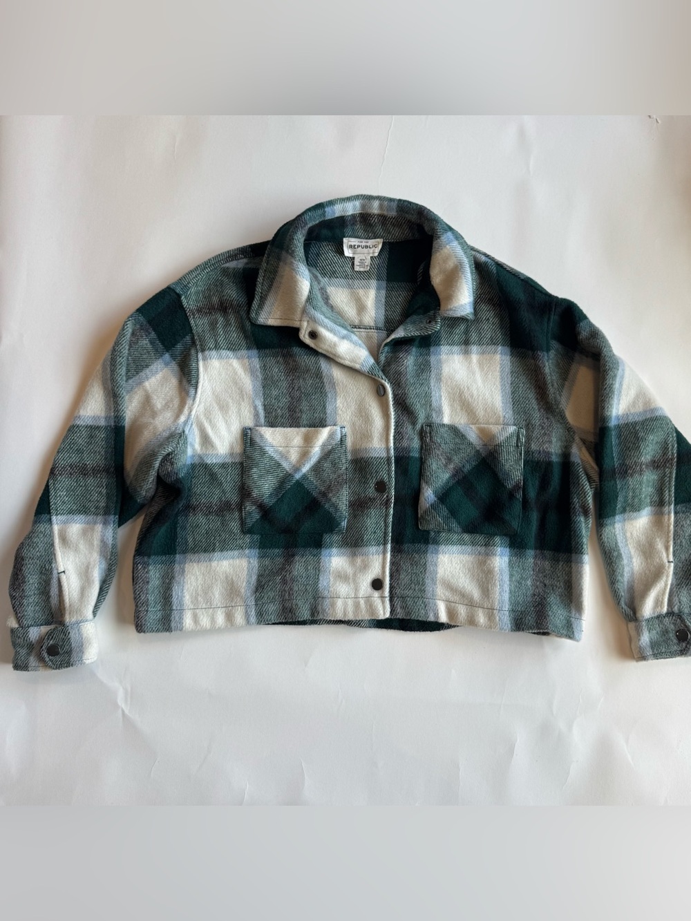 Republic Cropped Flannel Shacket Blue, Green & Cream